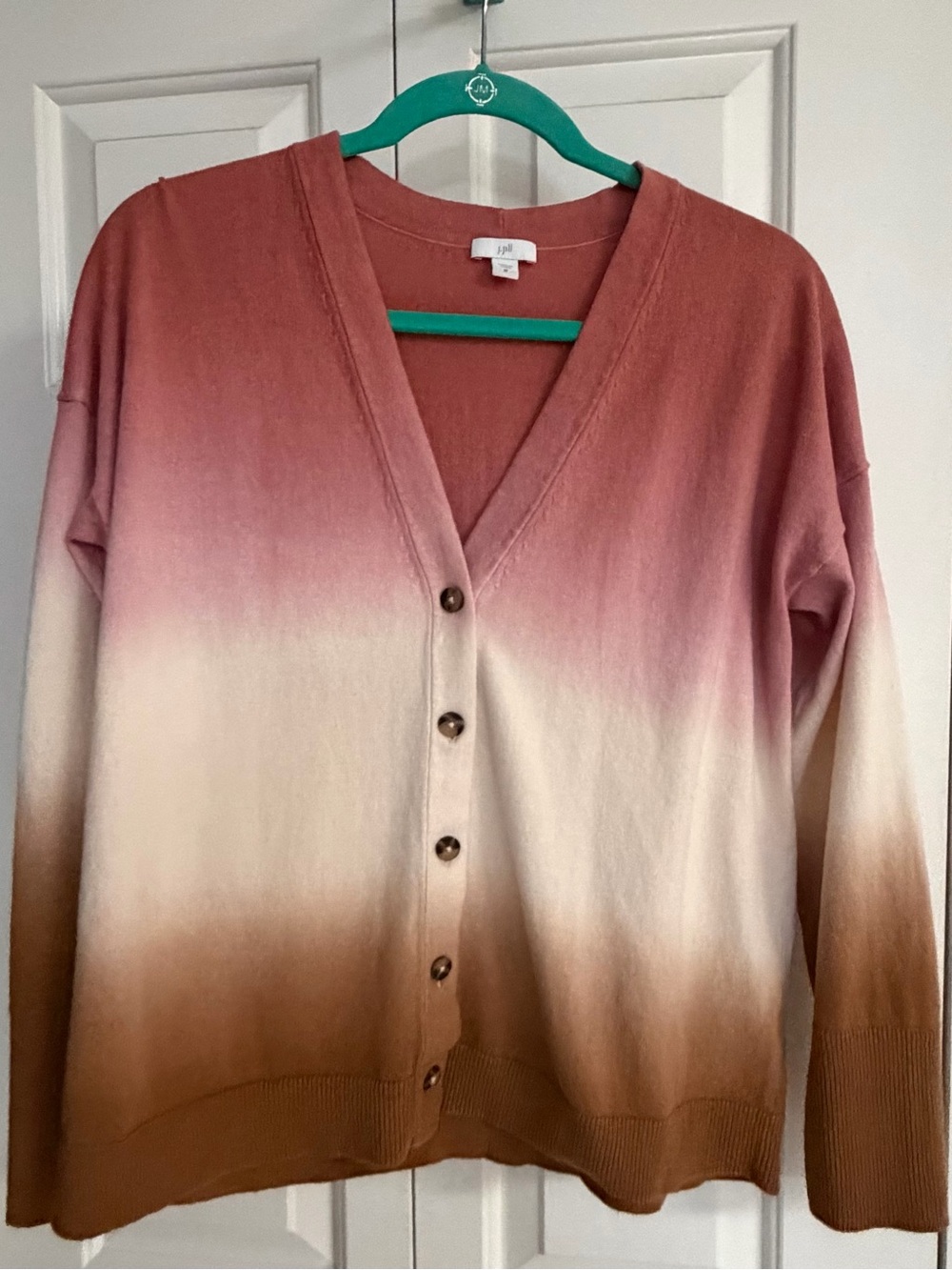 J. Jill Ombre Button-Front V-Neck Cardigan in Rose, Cream & Brown